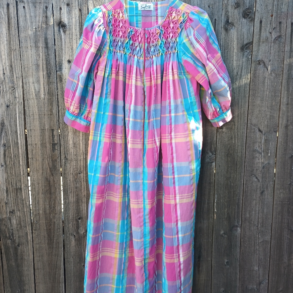 Vintage Saybury rainbow plaid gown/robe